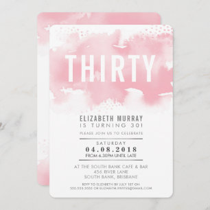 STYLISH 30TH birthday INVITE watercolor blush pink