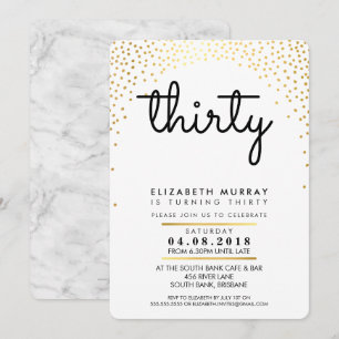 STYLISH 30TH birthday party INVITE gold confetti