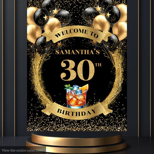 Stylish 30th Birthday Whiskey Cocktail Tapestry (Stylish 30th Birthday Whiskey Cocktail Tapestry)