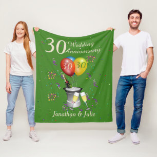 Stylish 30th Wedding Anniversary Celebration Green Fleece Blanket