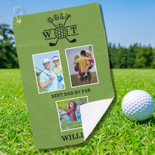 Stylish 3 Photo Best Dad By Par  Golf Towel