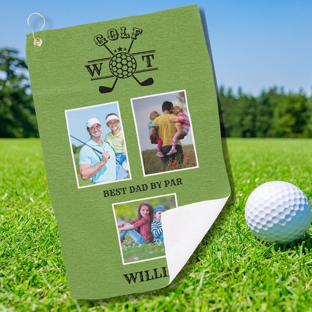 Stylish 3 Photo Best Dad By Par  Golf Towel (Creator Uploaded)