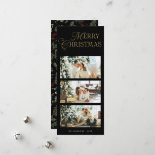 Stylish 3 Photo Watercolor Botanical Christmas Holiday Card