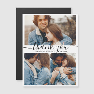 stylish 3 photos collage wedding thank you magnet