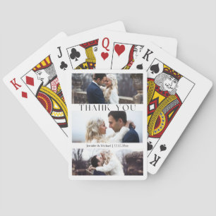 stylish 3 photos collage wedding thank you playing cards