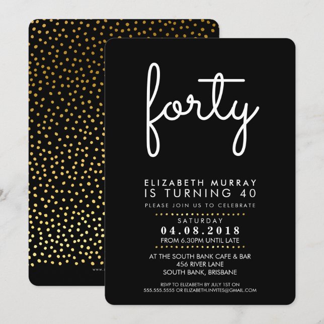 STYLISH 40TH birthday party FORTY INVITE simple (Front/Back)