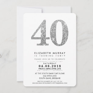 STYLISH 40TH birthday party INVITE silver glitter