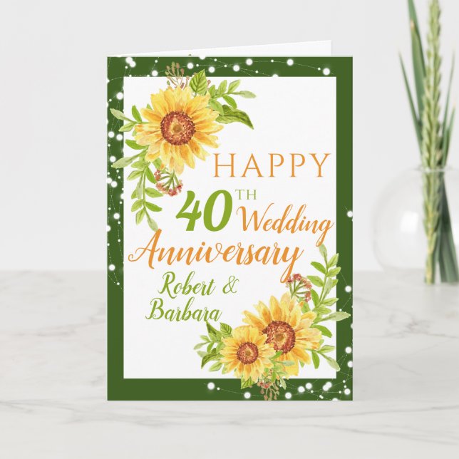 Stylish 40th Wedding Anniversary Floral Sunflower  Card (Front)