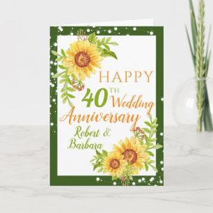 Stylish 40th Wedding Anniversary Floral Sunflower Card