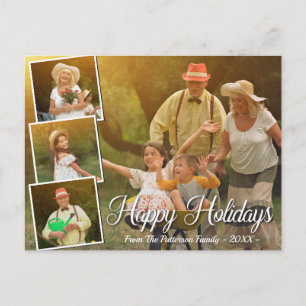 Stylish 4 Photo Happy Holidays Postcard