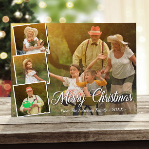 Stylish 4 Photo Merry Christmas Postcard