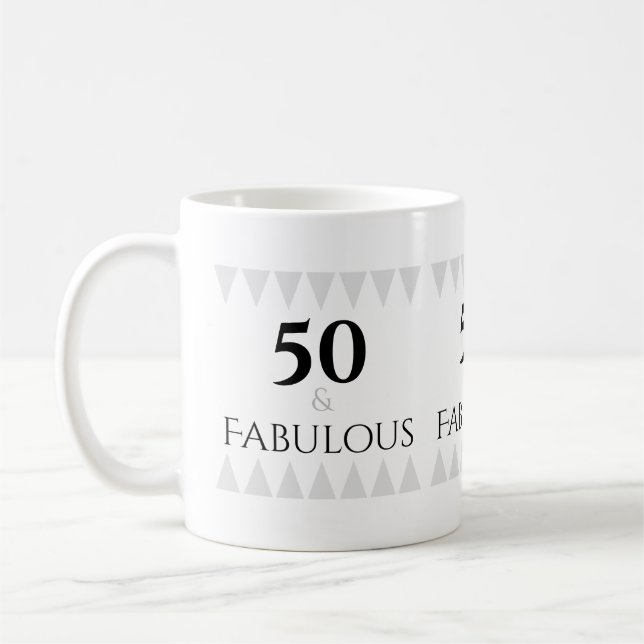 Stylish 50 & Fabulous Silver Black Typography Coffee Mug (Left)