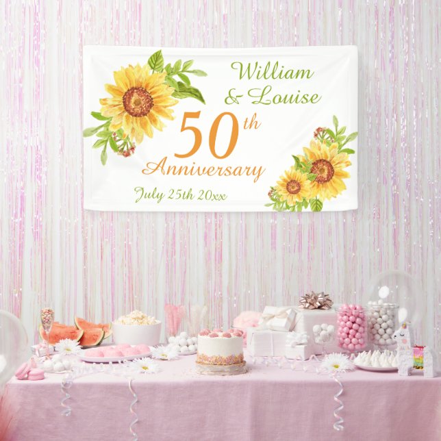 Stylish 50th Anniversary Floral Sunflower Party  Banner (Party)