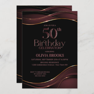 Stylish 50th Birthday Black and Pink Party Invitation