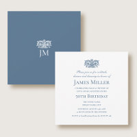 Stylish 50th Birthday Party Elegant Blue Ornate