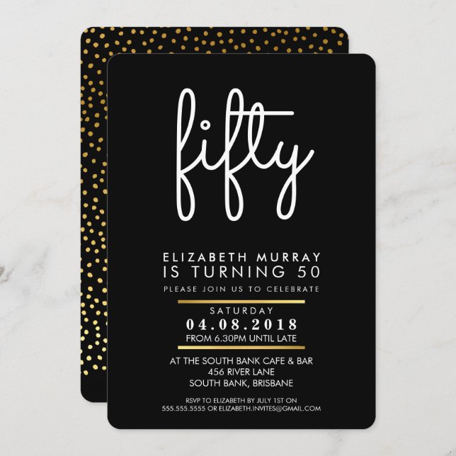 STYLISH 50TH birthday party FIFTY INVITE simple (Front/Back)