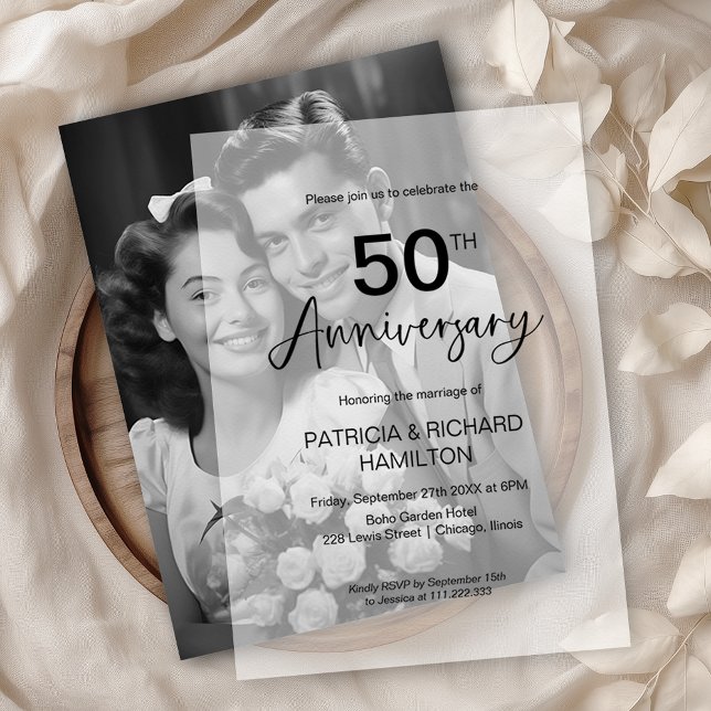 Stylish 50th Wedding Anniversary Vellum Invitations (Creator Uploaded)