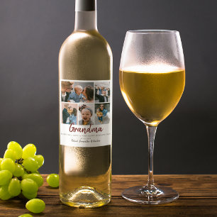 Stylish 5 Photo Collage Mothers day Wine Label