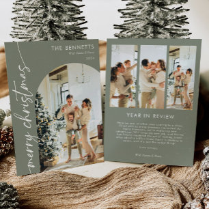 Stylish 5 Photo Year In Review Merry Christmas Holiday Card