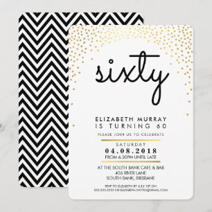 STYLISH 60TH birthday party INVITE gold confetti