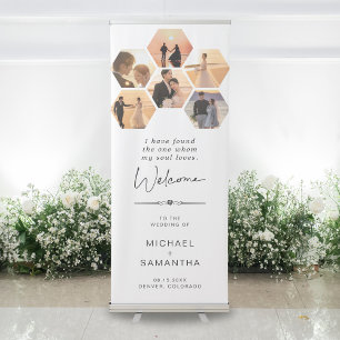 Stylish 6 Hexagon Photo Wedding Welcome Modern Retractable Banner