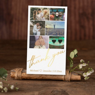 stylish 6 photos collage wedding thank you gold card