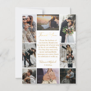 stylish 8 photos collage modern chic wedding gold thank you card