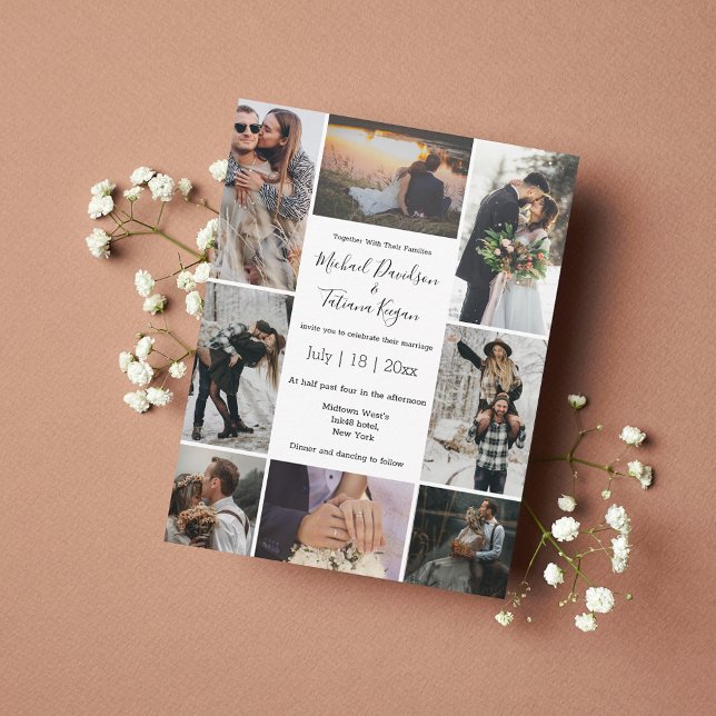 stylish 8 photos collage modern chic wedding  invitation (Creator Uploaded)