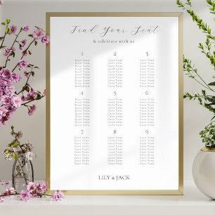 Stylish 9 Table Wedding Poster Seating Chart
