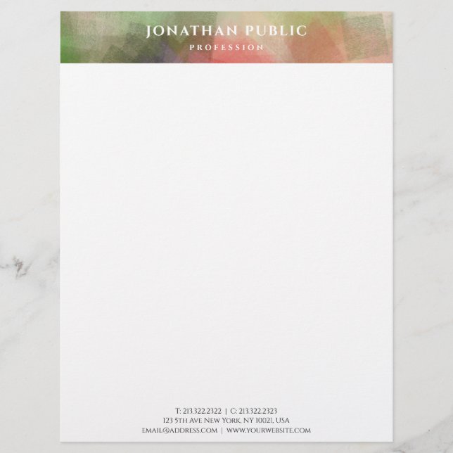 Stylish Abstract Artwork Simple Modern Template Custom Letterhead (Front)