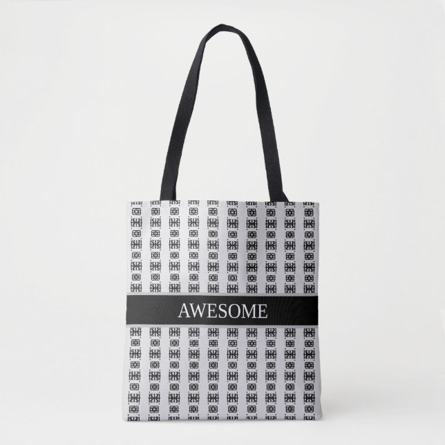 Stylish abstract black star pattern on light grey tote bag (Front)