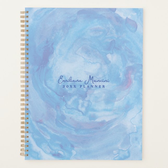 Stylish Abstract Blue Whirl Art Planner (Front)