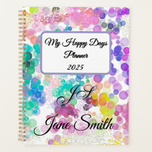 Stylish Abstract Bokeh My Happy Days Monogram  Planner