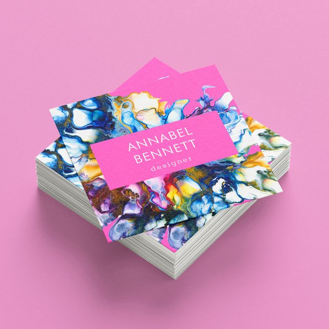 Stylish abstract colourful pink square business card (Creator Uploaded)