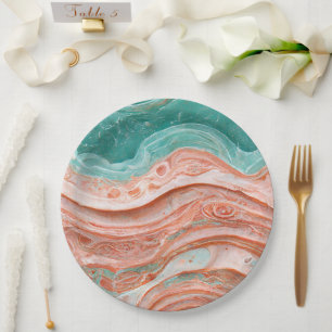Stylish Abstract Coral and Teal  Paper Plate