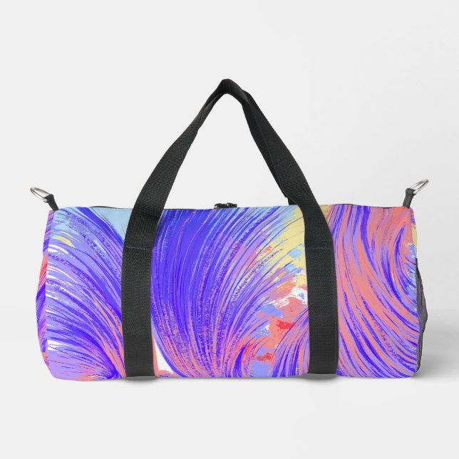 Stylish  Abstract Feathers Blue Pink Duffle Bag (Front)
