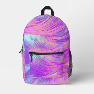 Stylish Abstract Feathers Pink Purple Printed Backpack