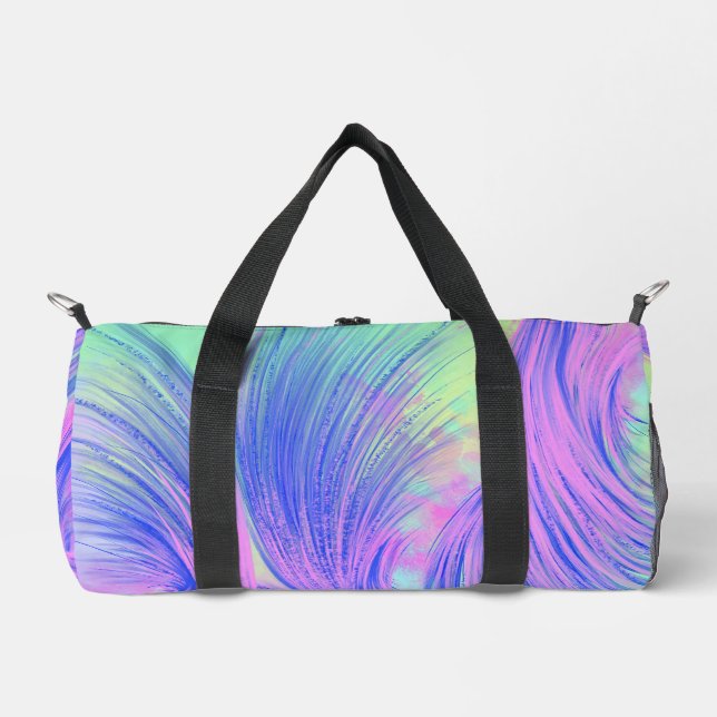 Stylish  Abstract Feathers Purple Blue Duffle Bag (Front)