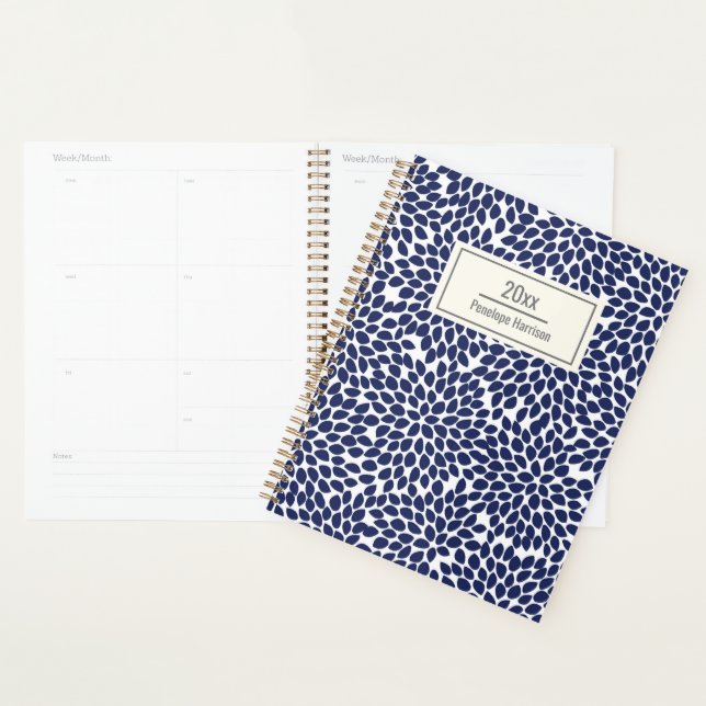 Stylish Abstract Floral Pattern Blue Personalised Planner (Display)