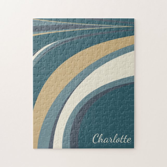 Stylish Abstract Marble Art in Teal Personalised Jigsaw Puzzle (Vertical)