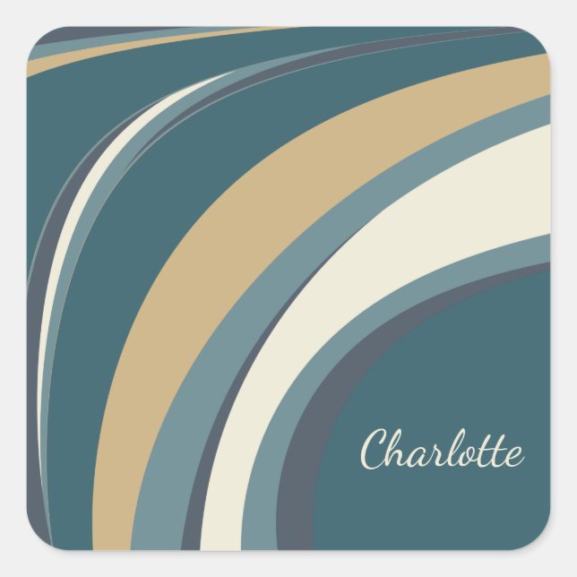 Stylish Abstract Marble Art in Teal Personalised Square Sticker (Front)