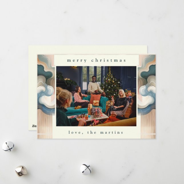 Stylish Abstract Photo Christmas Flat Holiday Card (Front/Back In Situ)