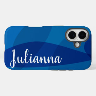 Stylish Abstract Shapes in Blue Personalised Name iPhone 16 Case