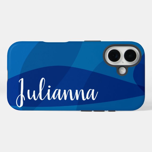 Stylish Abstract Shapes in Blue Personalised Name Case-Mate iPhone Case (Back (Horizontal))