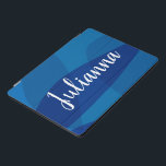 Stylish Abstract Shapes in Blue Personalised Name iPad Pro Cover<br><div class="desc">This stylish minimalist modern artwork combines simple organic circle shapes with beautiful gradients of blue. Personalise it with your name in script lettering.</div>