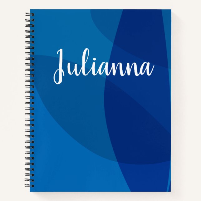 Stylish Abstract Shapes in Blue Personalised Name Notebook (Front)