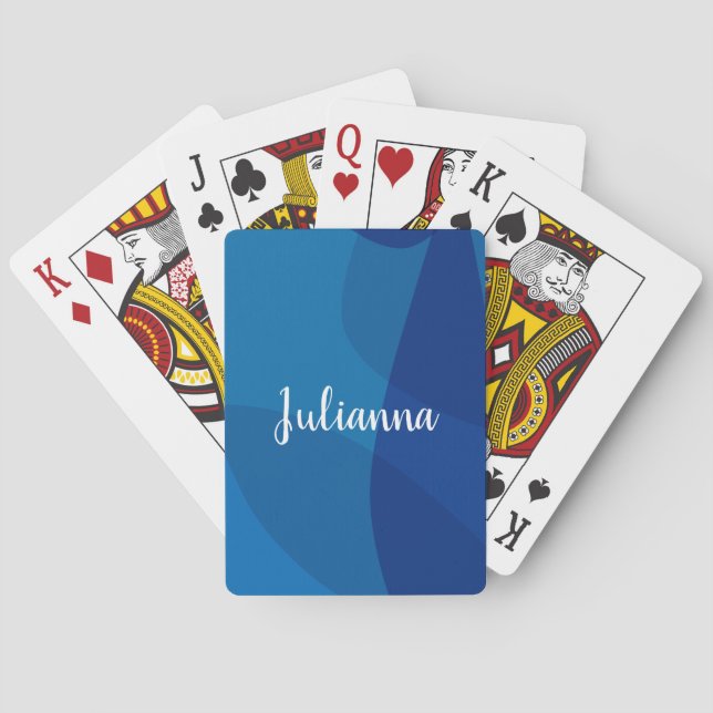 Stylish Abstract Shapes in Blue Personalised Name Playing Cards (Back)