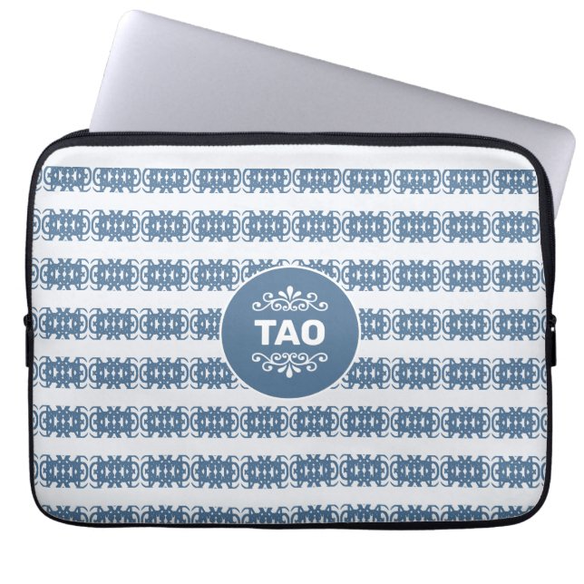 Stylish Abstract Tao Pattern in Kashmir Blue Laptop Sleeve (Front)