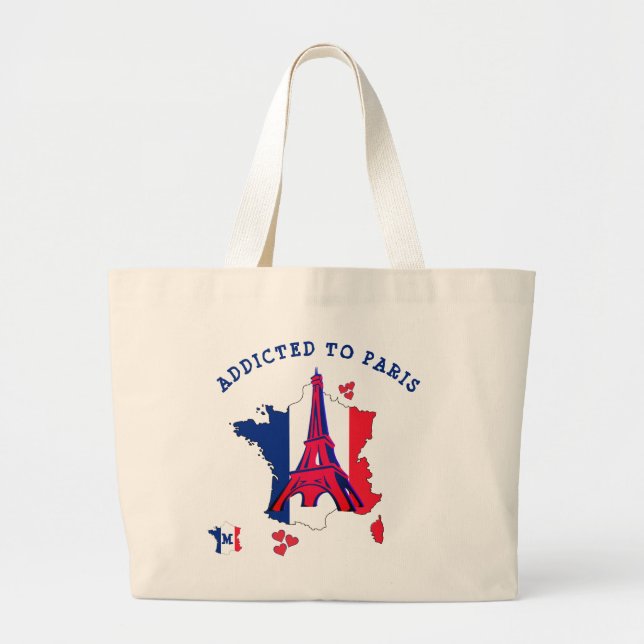 Stylish Addicted to PARIS Large Tote Bag (Front)