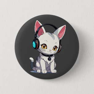 Stylish Adorable Cat in Headphones 6 Cm Round Badge